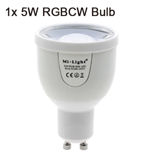 AC86-260V 2,4G GU10 5W RGBCW или RGBWW WiFi Светодиодный точечный светильник Milight FUT018 2,4G беспроводной пульт дистанционного управления/управление через WiFi - Испускаемый цвет: 1pc RGBCW Bulb