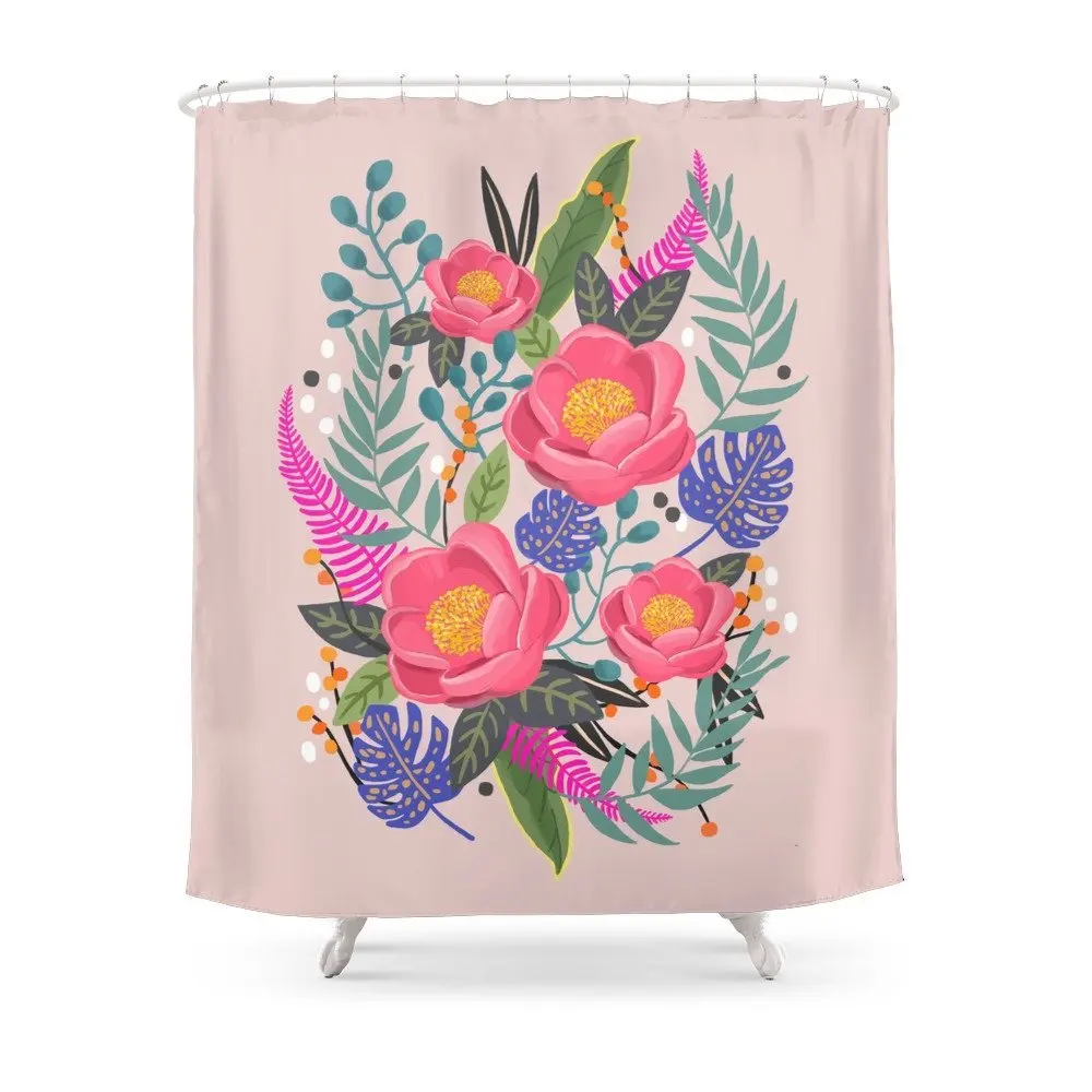 Romantic Blossom, Flower Print, Floral Print Shower Curtain in Shower