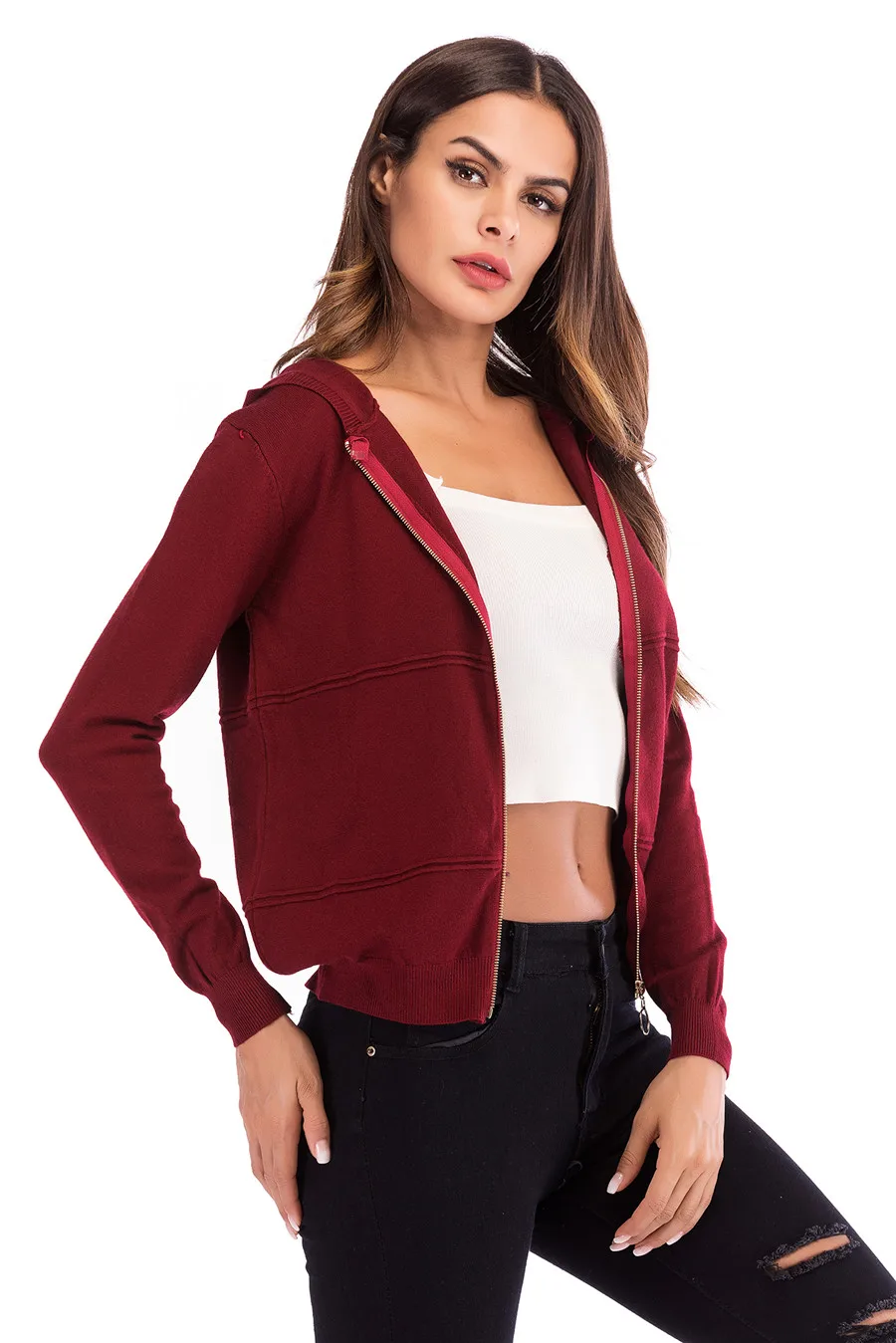 Gladiolus 2018 Knitted Women Autumn Coat Long Sleeve Winter Red Slim Zipper Hooded Women Jacket Fashion Ladies Coats Outerwear (25)