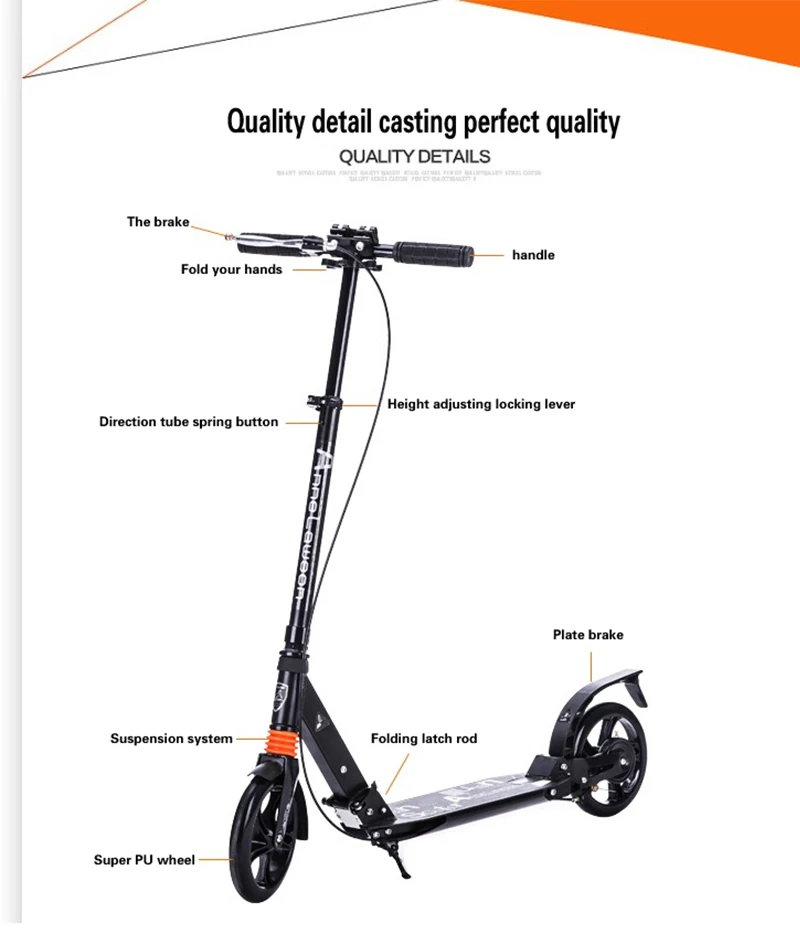 adult children kick scooter foldable PU 2wheels bodybuilding all aluminum shock absorption urban campus transportation