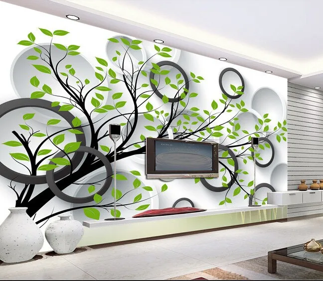 3d Papel Pintado Paredes 3d Circulo Solido Fondo Arbol Grande