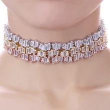 Fashion AAA+ Zirconia Diaomond Choker Rose Gold Adjustable Baguette Necklace Women Steampunk Chokers 2016 Punk Chain WN010
