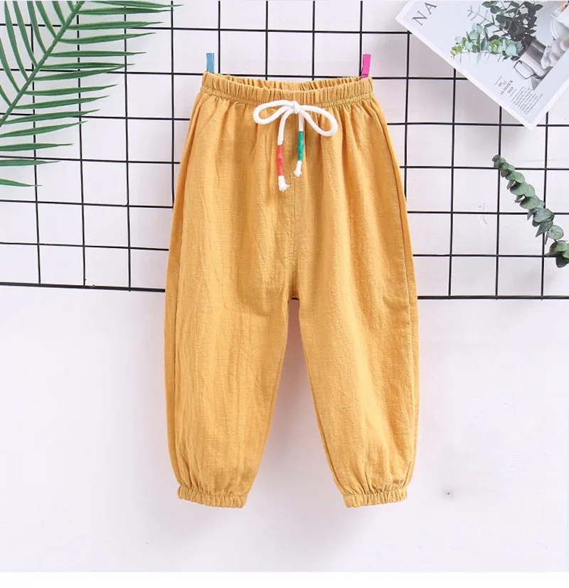 CROAL CHERIE Summer Solid Color Linen Children Pants for Baby Boys Girls Pants Harem Pants for Kids Child Trousers 90-130cm  (10)