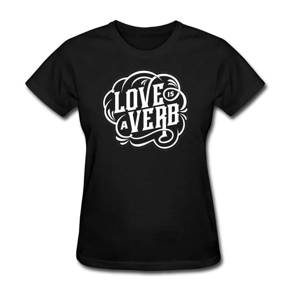 Casual Woman TShirt Love = Verb Funny Text Women T Shirts | Женская одежда