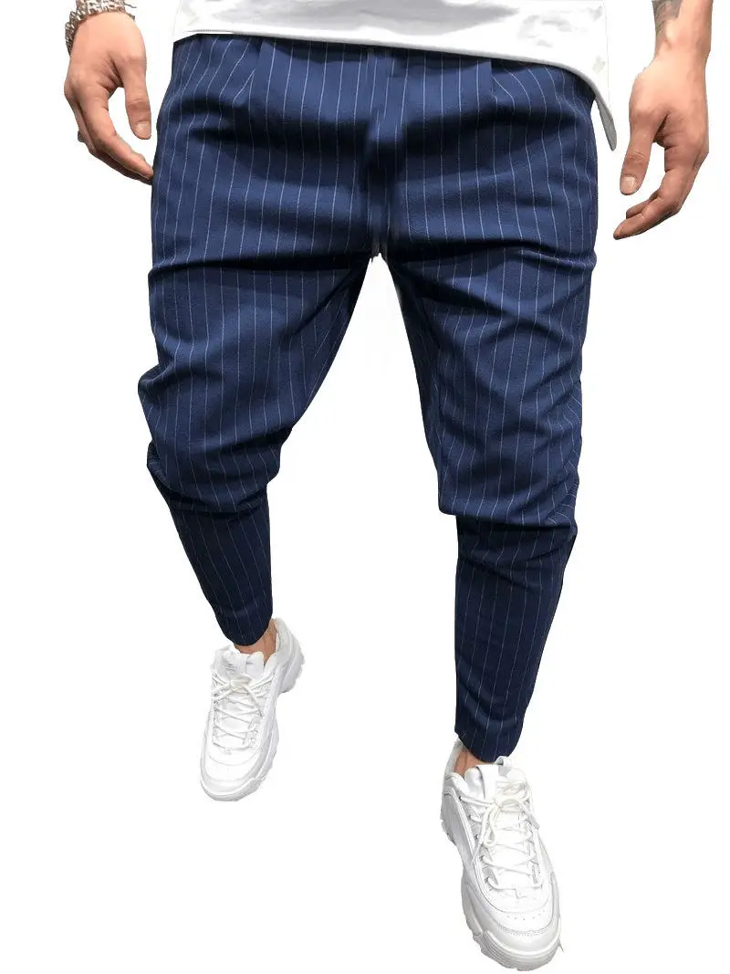 Костюм брюки мужские повседневные Модные Полосатые мужские брюки с маленькими ногами Pantalon De Vestir Hombre мужской костюм - Цвет: Королевский синий