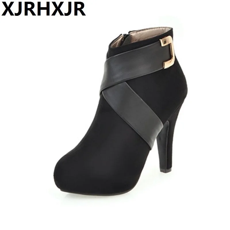 

2019 Autumn Winter New Solid Color Belt Cross Metal Buckle Shoes Nightclub High HeelS Waterproof Women Nude Boots Large Size