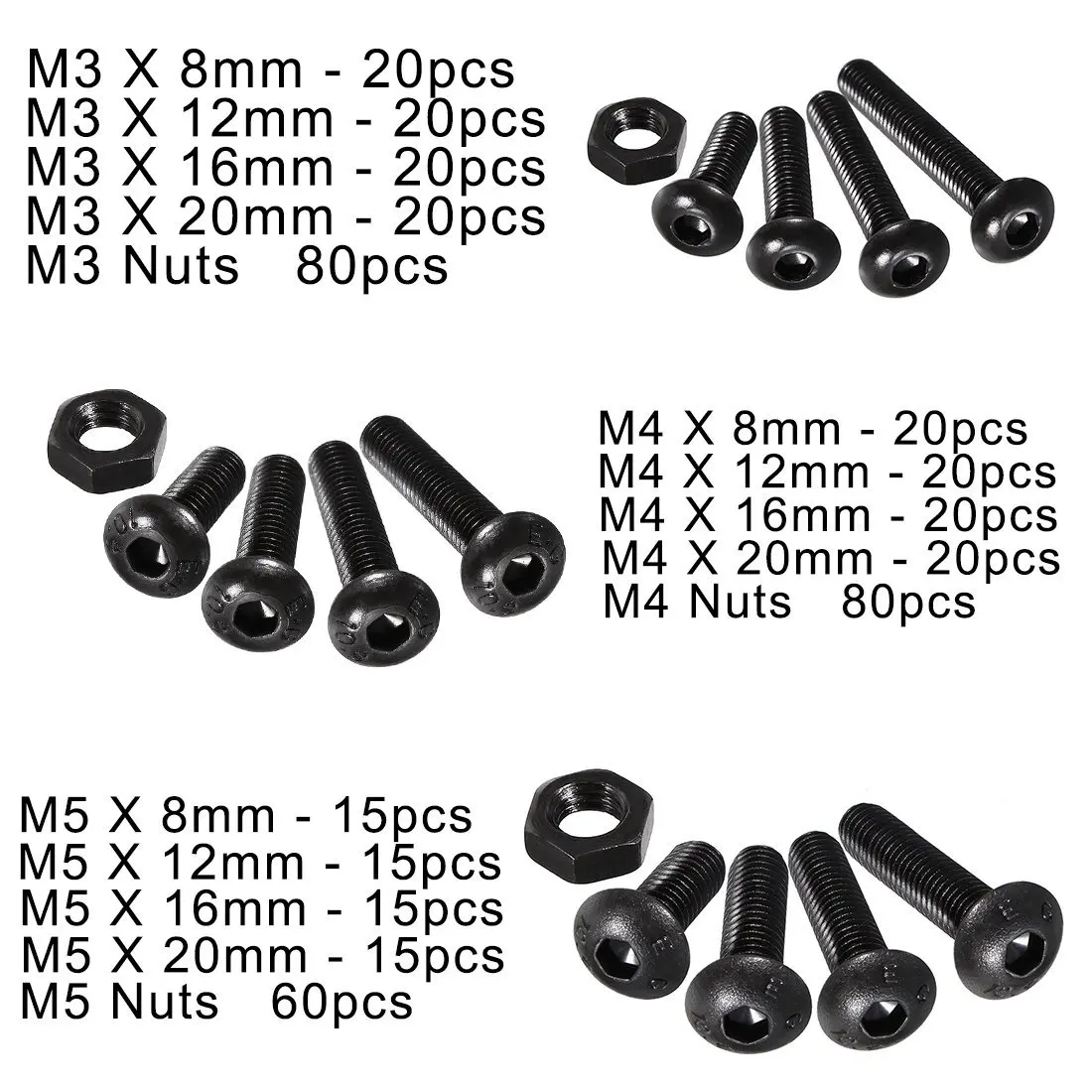 Details about   440PCS Bolts And Nuts Set M3 Stainless Steel Hex Socket Button Head Cap Screws 