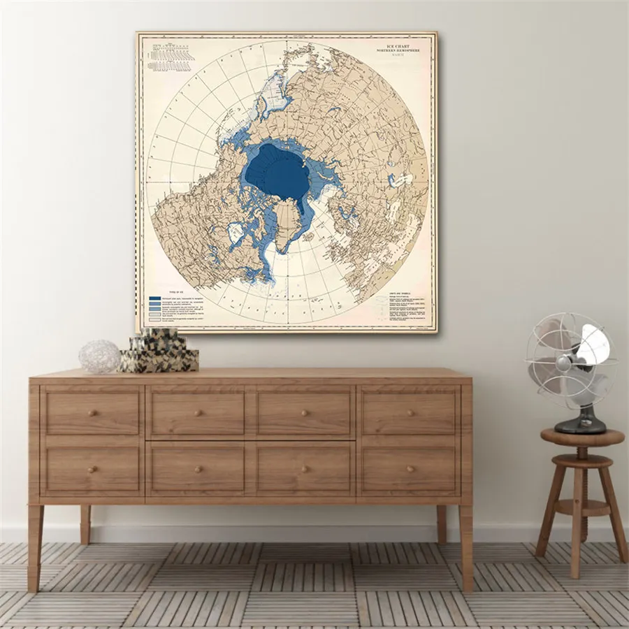 

Arctic Ocean Map Ice Chart Details Comments Delicate Canvas Wall Sticker Geography Learning Home Decor Bar Cafe Print Poster