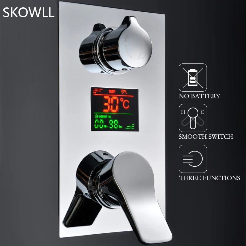 

SKOWLL LCD Digital Display Shower Faucet Set 3 Function Faucet Valve Mixer Bathroom Mixer Shower Set Powerful torneira chuveiro