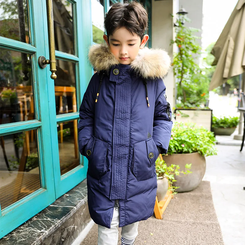 

Children's Down Jacket Boys Long Cotton Clothes New Thick Coat Large Fur Collar Casual Children's Clothing
