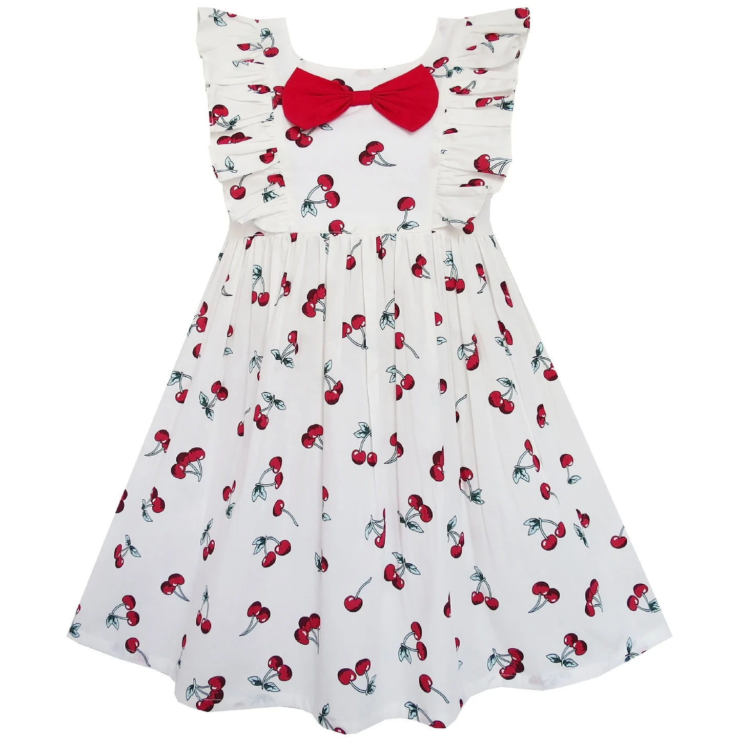 Flower Girl Dress Bow Tie Cherry Fruit Overlap Design Red Cotton 2020 Summer Princess Wedding Party Dresses Children Clothes | Детская