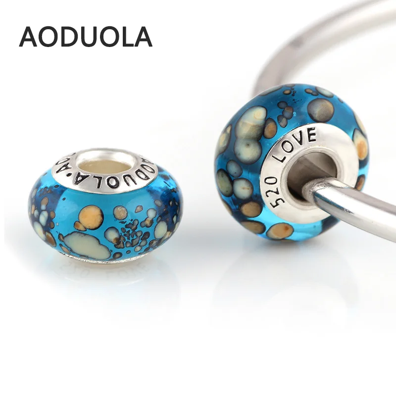 

9* 14 mm Glass Beads Blue Glass Bead Large hole DIY Spacer European Murano Chunky Czech Bead Fit For Pandora Charms Bracelet