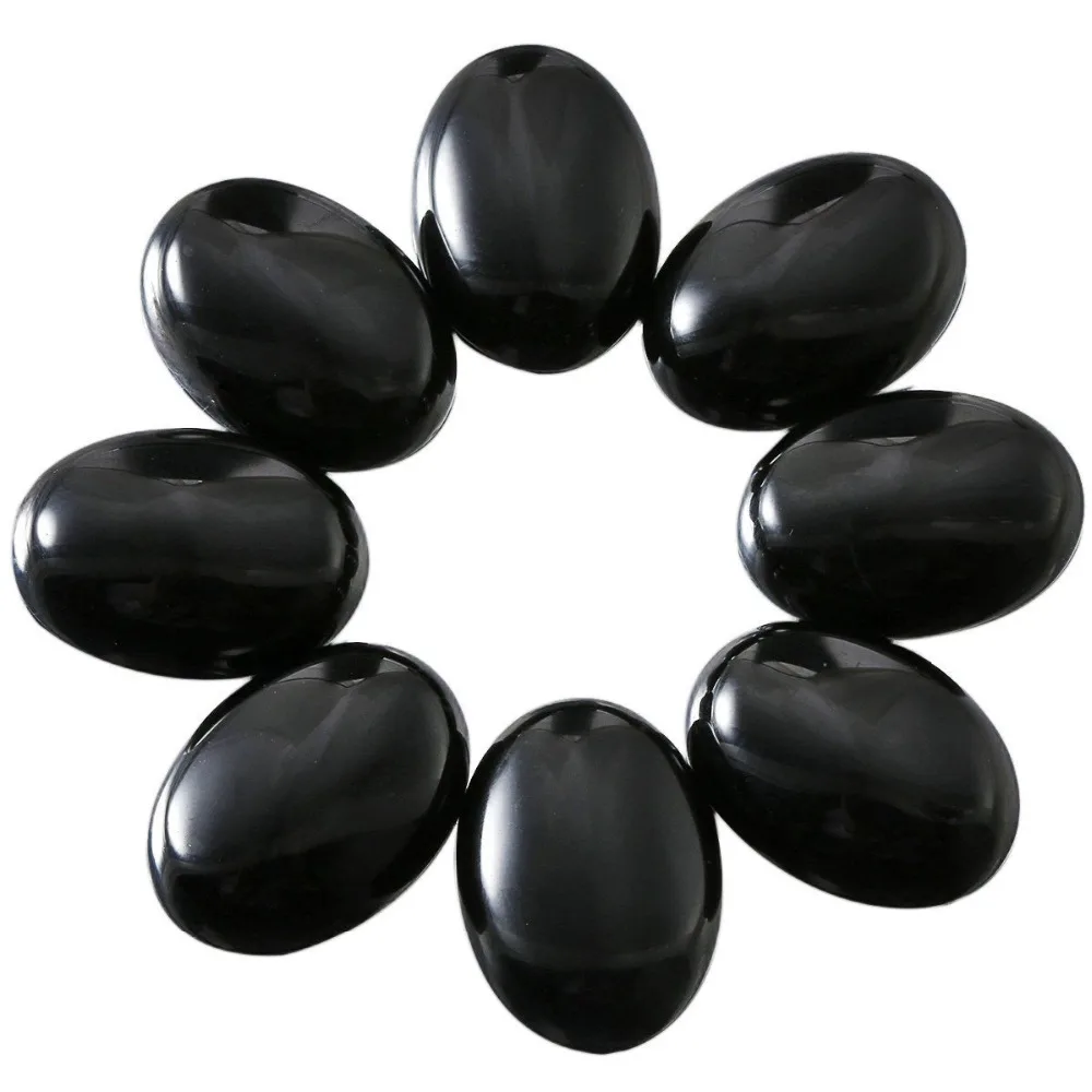 Black Agate Cabochons CAB Flatback for Jewelry Making,22x30mm,Pack of 10