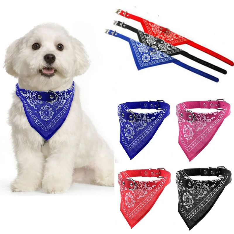 Image Adjustable Pet Dog Puppy Cat New Fashion Charming Chic Neck Scarf Bandana Leather Collar Neckerchief