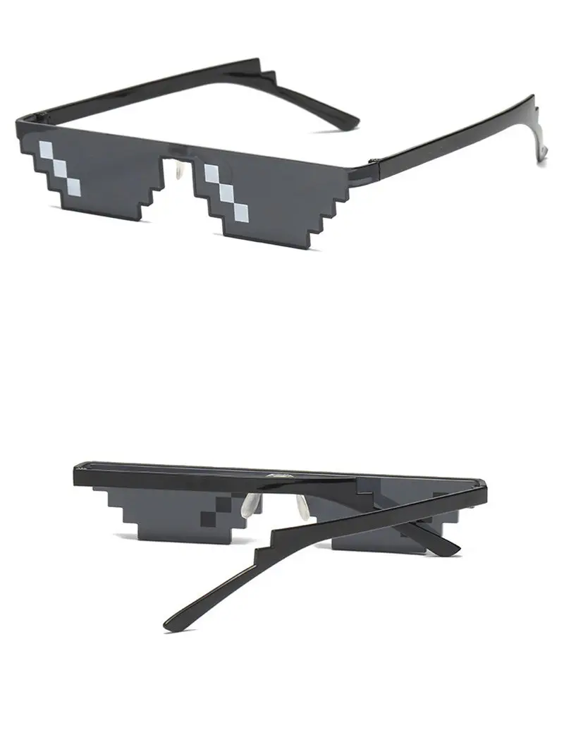 seemfly Funny Glasses Women Men Polygal Brand Thug Life Sunglasses Mosaic Masculine 8 Bits Style Pixel Sun Glass_voghion.com