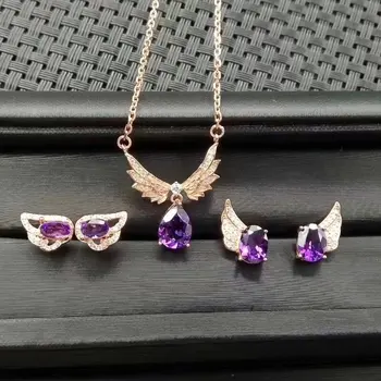 

Fidelity Natural purple crystal s925 sterling silver Angel Wings fine jewelry sets for women party natural gemstone