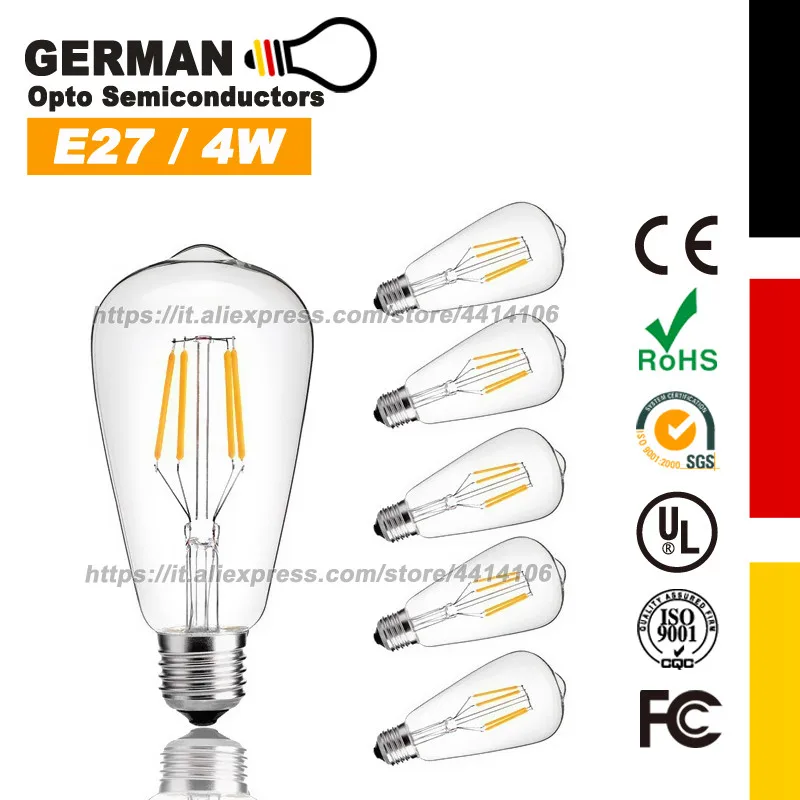 

LED Bulb 4W Vintage LED Filament Light Bulb, 40W Incandescent Equivalent, E27 Medium Base Lamp for Restaurant,Home, 6-Pack