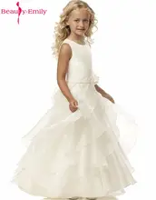 2017 Kecantikan-Emily Bunga Girl Dresses Putih / Gading Partai Komunike Komuniti Pakaian Little Girls Kanak-kanak / Kanak-kanak Pakaian untuk Perkahwinan