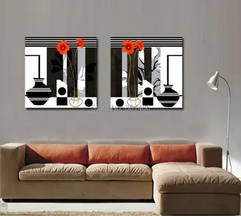 

2 panels still life Red Flower Black and White Background Pictures Print on canvas for Modern home Decoration Dropshipping