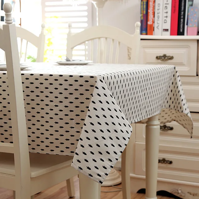 SunnyRain 1 Piece Linen Cotton Black And White Dots Table Cloth Square