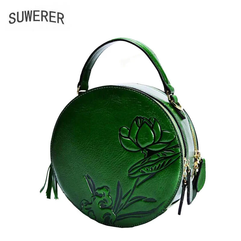

SUWERER 2019 New women leather handbags Superior cowhide Genuine Leather women bags Women famous brand Luxury embossed bag