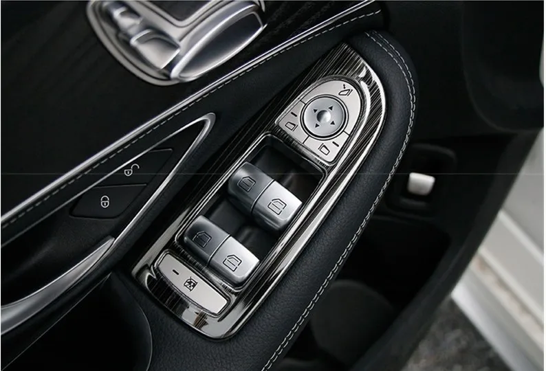 

4pcs/set Car Door Window Lift Adjust Button Switch Cover Trim Sticker For Mercedes Benz C Class W205 C180 C200 GLC260 2015 2016