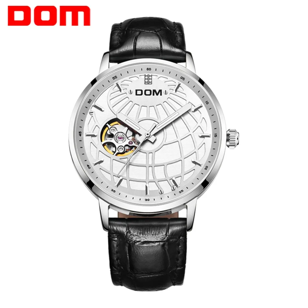 

DOM Automatic Watch Men Self-Wind Vintage Luxury Dress Leather Wrist Watch Waterproof Silver Tourbillon montre homme M-8100