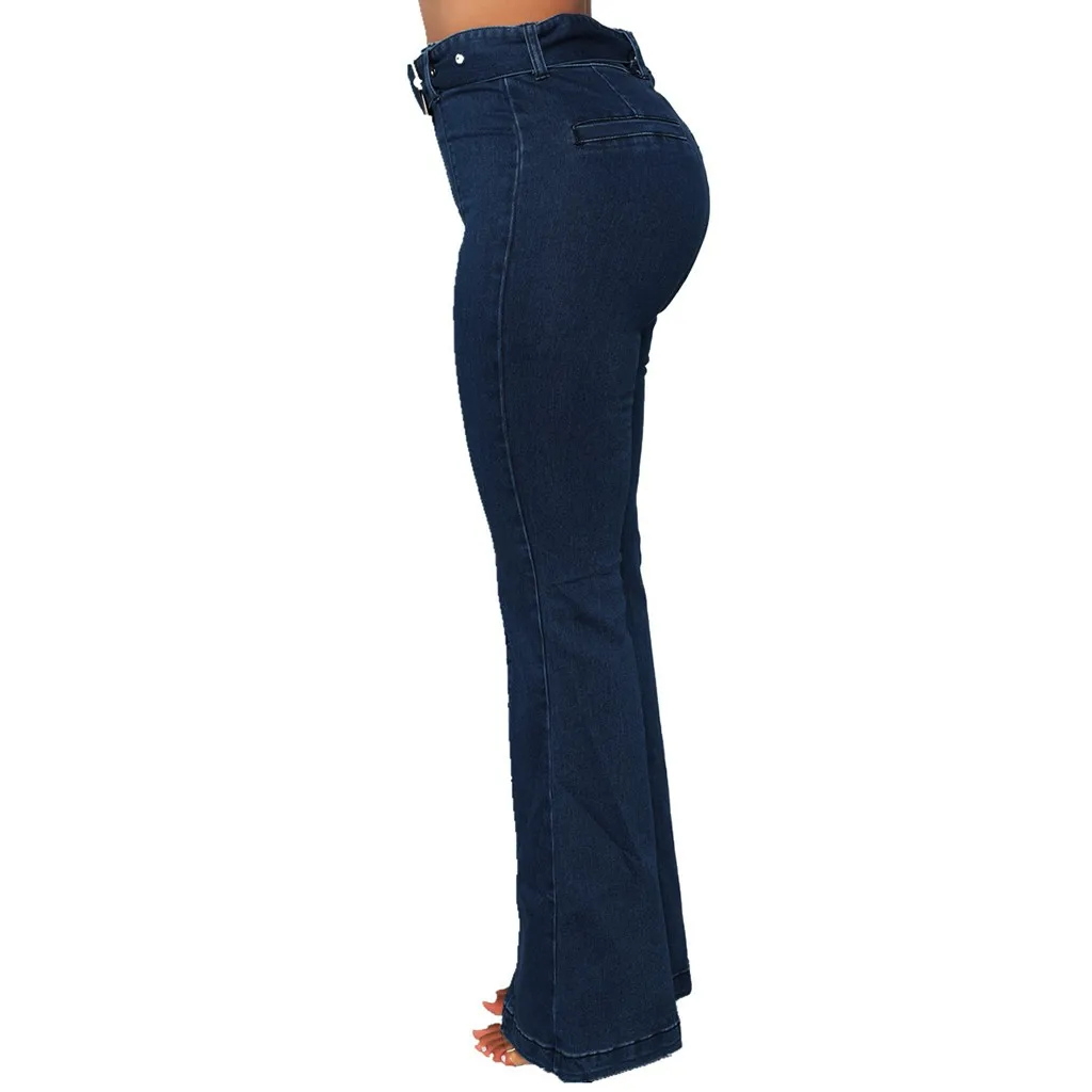 JAYCOSIN женская одежда эластичные тонкие расклешенные джинсы Дамская мода Высокая талия карман размера плюс свободные джинсовые брюки