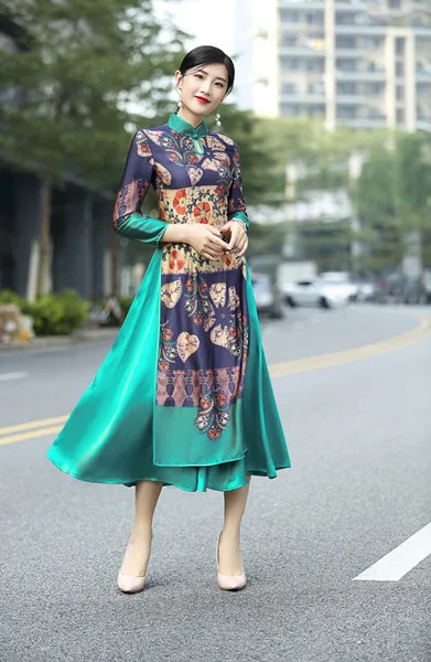 Г. винтажные Вьетнам полный рукав аозай платье Ципао - Цвет: B