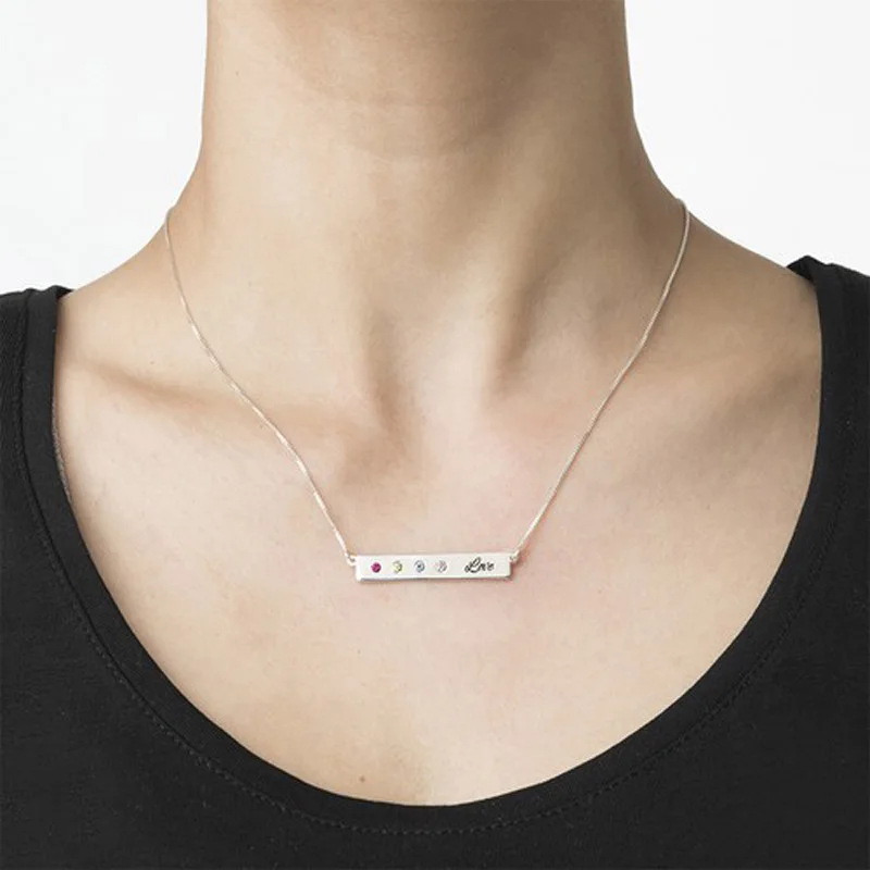 

Wholesale 925 Silver Custom Written Bar With Birthstone Engrave Signature Bar Box Chain Personalized Memory Jewelry
