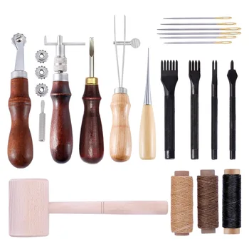 

1set Professional Handmade Sewing Leather Hand Craft Tools Kit Punch Stitching Carving Working Groover Accessories