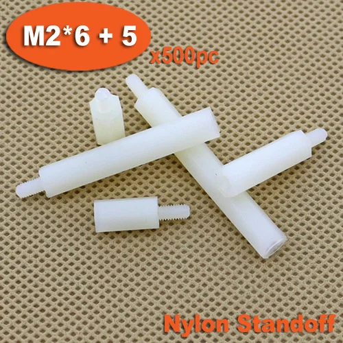 

500pcs Male To Female Thread M2 x 6mm + 5mm White Plastic Nylon Hexagon Hex Standoff Spacer Pillars