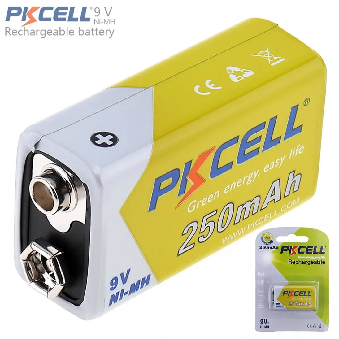 

New Pkcell 9V 6F22 250mAh Ni-Mh Rechargeable Battery with 1000 Cycle for Multimeter / Wireless Microphone / Alarm