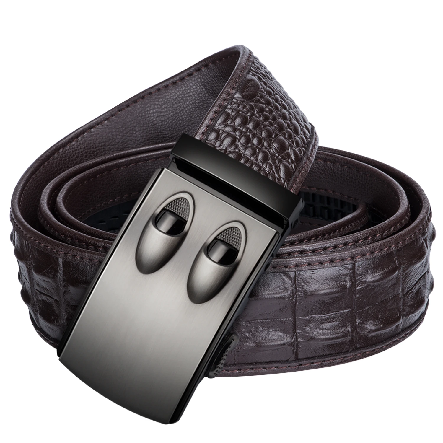

Hi-Tie Luxury Designer Brown Leather Belts for Men Crocodile Pattern Leather Casual Automatic Buckle Jeans Belt Strap FB-0086