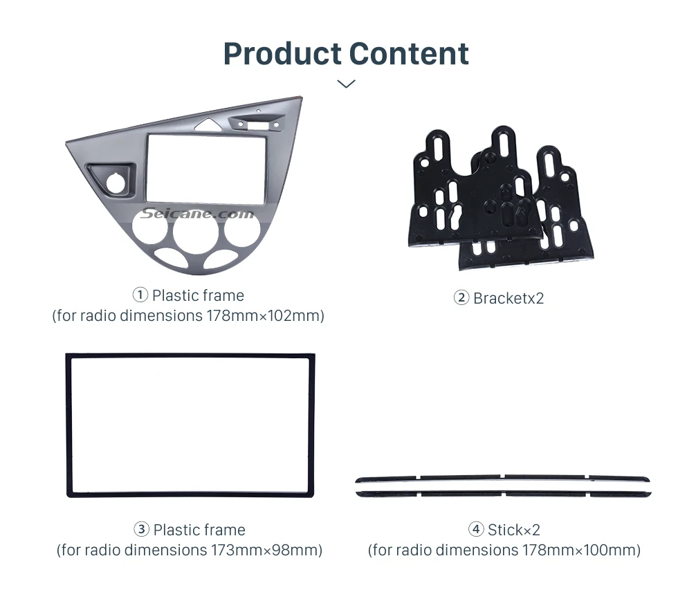 Seicane Silver Double Din Car Radio Fascia for 2006 Ford Fiesta Focus European LHD Audio Frame DVD Player Dash Mount
