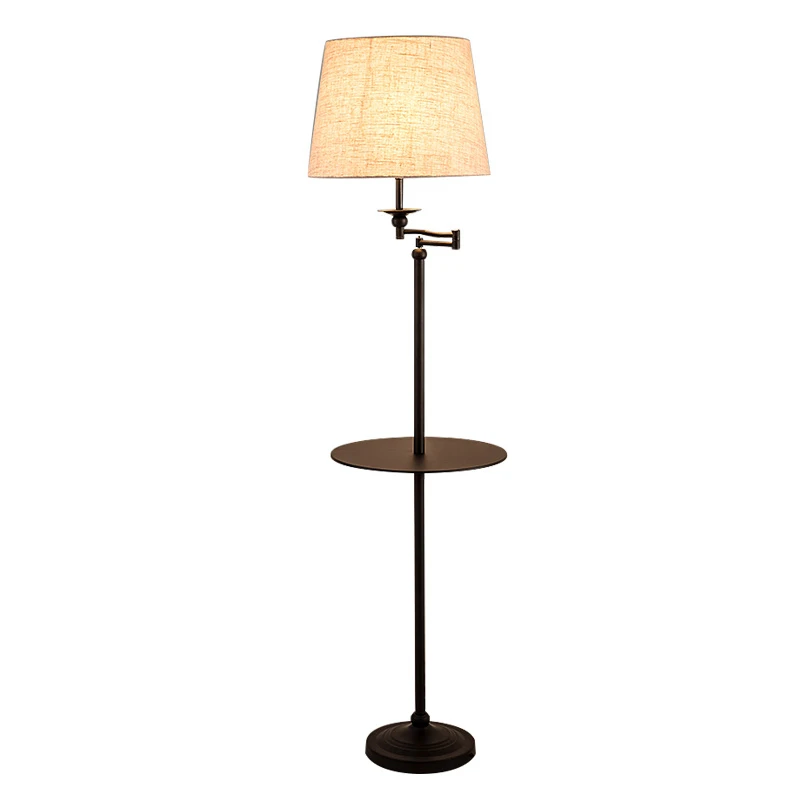 Modern Design Floor Lamp with wood table vertical floor light Metal Standlight Living Room Bedroom sofa black white fabric shade