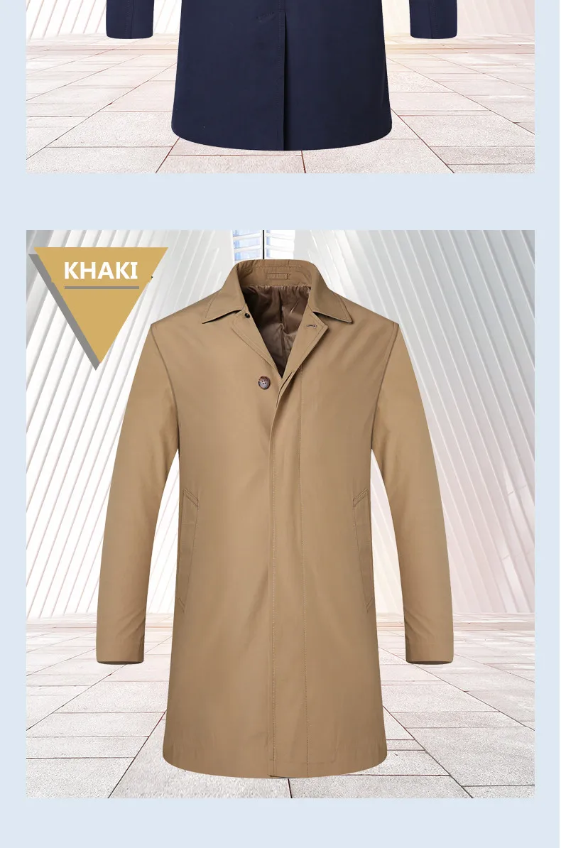 2018 New Spring Mens Casual Trench Coat Khaki blue Longline Thin Windbreaker Coats  (9)