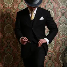 Костюм Джентльмена в итальянском стиле, 3 предмета, Черные смокинги для жениха, мужские свадебные костюмы на выпускной, лучшая мужская одежда(куртка+ брюки+ жилет