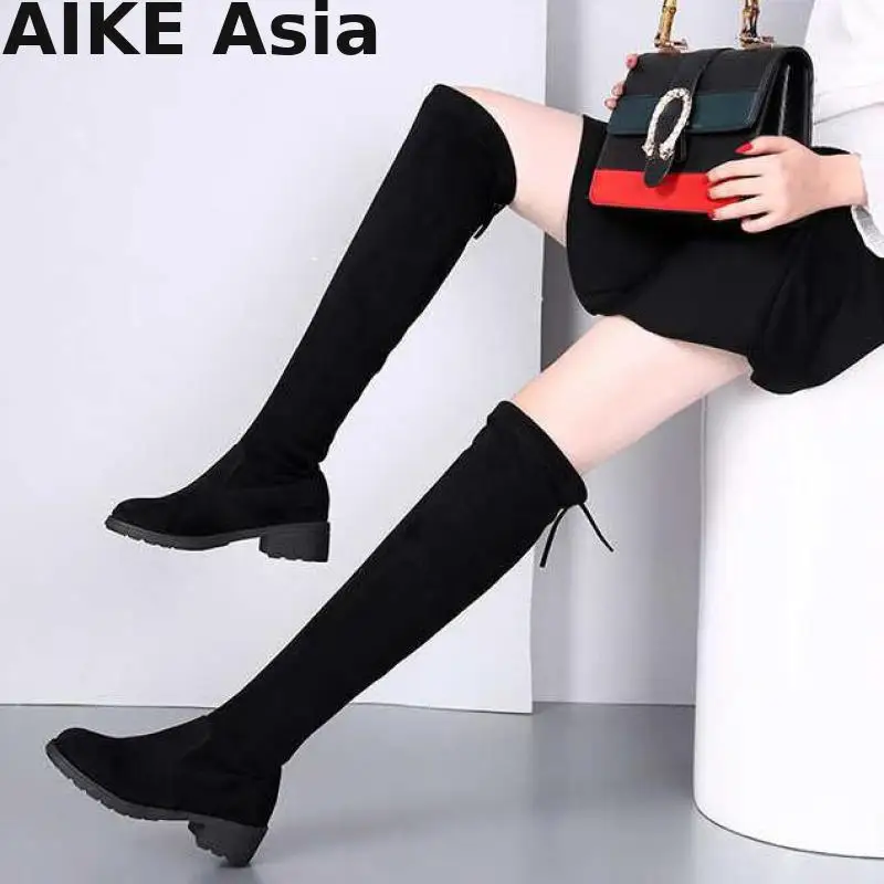 

2019 New Hot Women Boots Autumn Winter Ladies Fashion Flat Bottom Shoes Over The Knee Thigh High Suede Long Botas Femininas