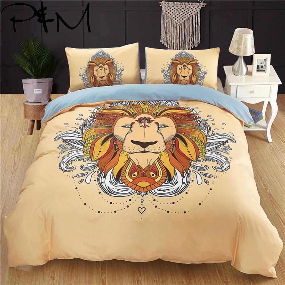 

Papa&Mima Lion print bedding sets Duvet Cover Pillowcase Sets (no Sheet) Bedclothes set Drop Shipping