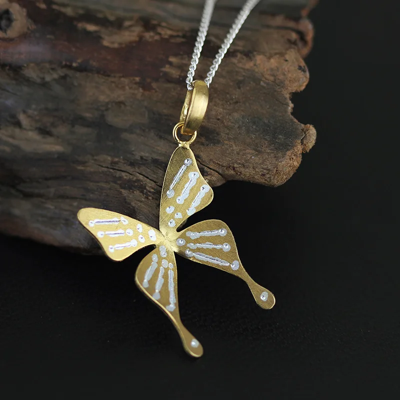 925 sterling silver jewelry butterfly pendant fashion jewelry gilt pendant  two tone color hand made silver jewelry