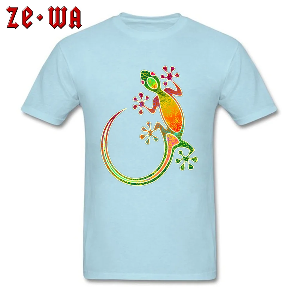 Gecko Floral Tribal Art Newest Short Sleeve Printed On T Shirt 100% Cotton Crew Neck Men T Shirt Custom Tees Summer Gecko Floral Tribal Art light