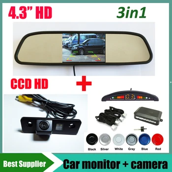 

3in1 parking 4 sensor + CCD HD car rear view parking reverse camera for For Skoda roomster octavia tour fabia + car monitor