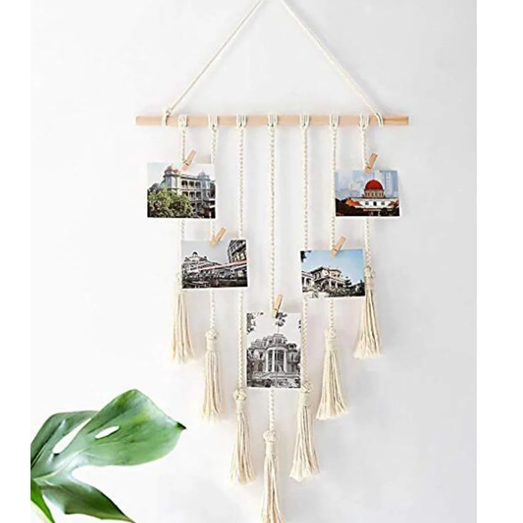 Tassels Wall Hanging Home Decor Retro Handcrafted Decor Photo Display Cotton Bohemian Tassel Tapestry Wall Cotton Rope Cord