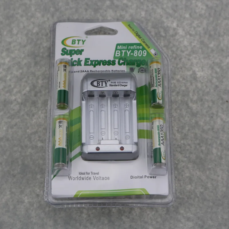 4PCS BTY Rechargeable AAA 1350mAh 1.2V Ni MH Batteries +1PC BTY 809