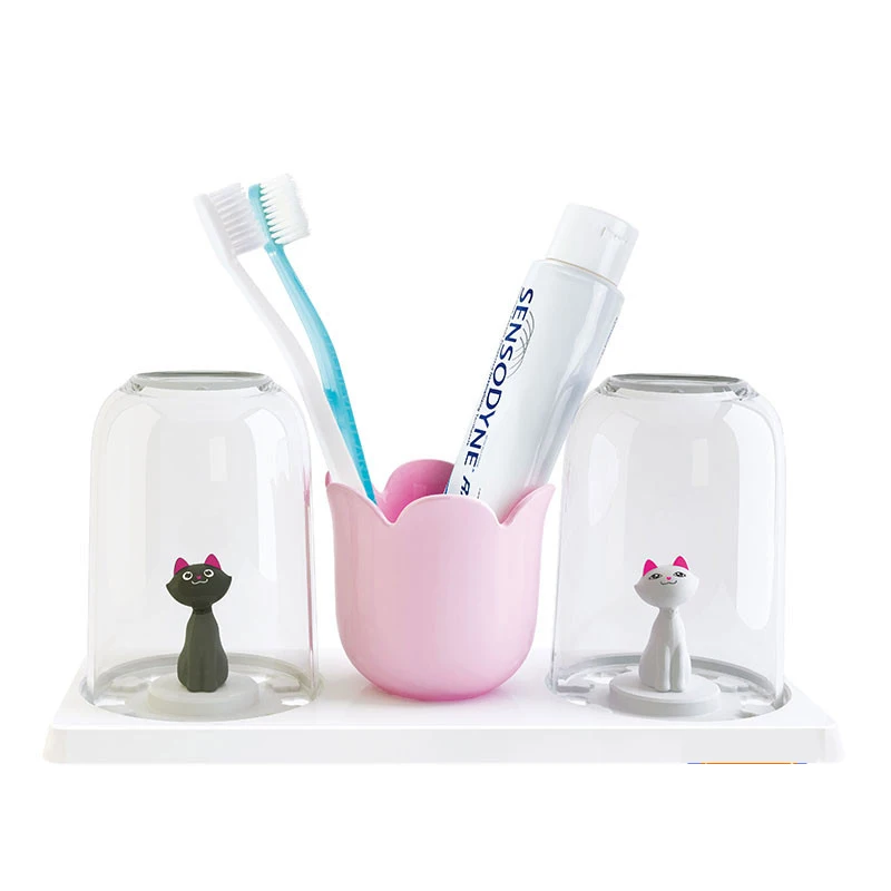 Creative Cartoon Plastic Toothpaste Tumbler Toothbrush Holder Bathroom Accessories 3Pcs/Set Bracket Container Storage Rack