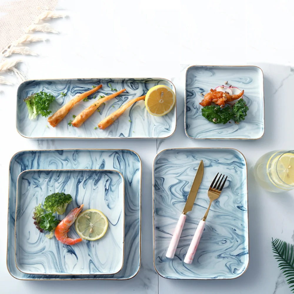 

Japanese Sushi Tray Ceramic Creative Cake Dessert Plate Nordic Marble Steak Western Tableware