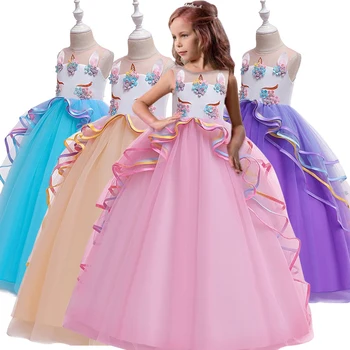 

Europe and the United States 2019 children's dress unicorn long dress mesh gauze princess dress show girls dress