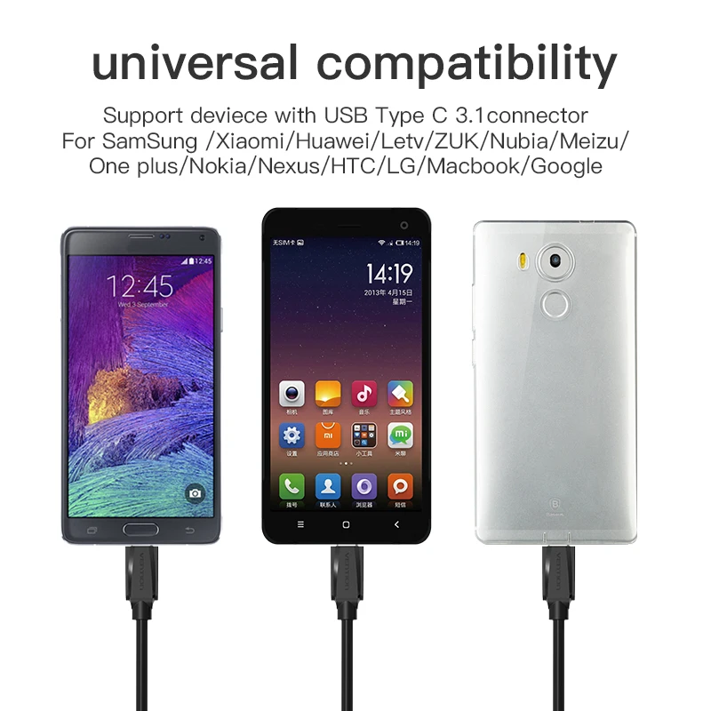 Vention USB 3 0 Type C 1 кабель для передачи данных быстрой зарядки Xiaomi OnePlus 2 Nexus 6P 5X ZUK Z1 Z2