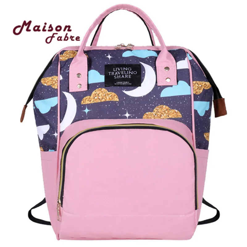 

New Mummy Backpack Zipper Large Capacity Travel Maternity Bag Moon Clouds Stars Sky Pattern Diaper Baby Multifunctional Backpack